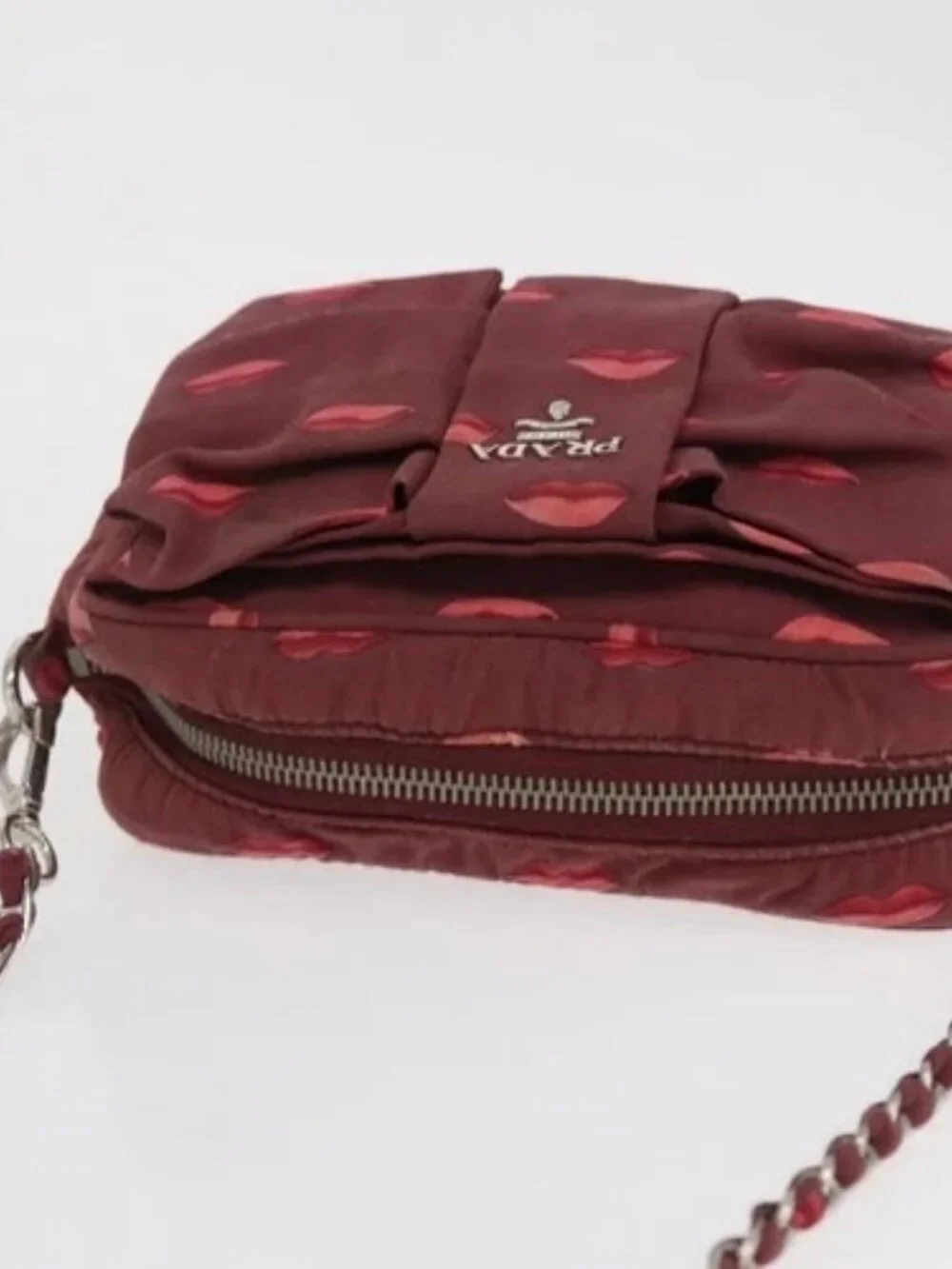 PRADA Chain Shoulder Bag Nylon Bordeaux Silver Auth BA10089 - Picture 6 of 16